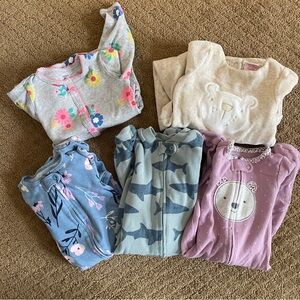 Lot of 5 baby footie pajamas, size 6MO, EUC, mostly zip-up